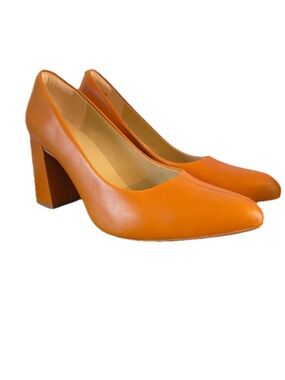 Clarks Women’s Laina85 Court Pumps Burnt Orange Leather Size 6.5 Chunky Heel